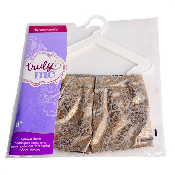 American Girl Doll Uptown Shorts Gold Silver w/ Outfit Hanger Truly Me New Pkg - Picture 7 of 7